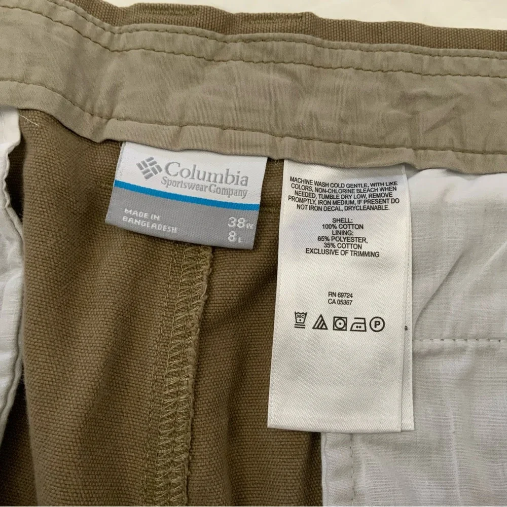 Columbia Flat Front 100% Cotton Shorts 38 Tan Hiking Fishing & other outdoor